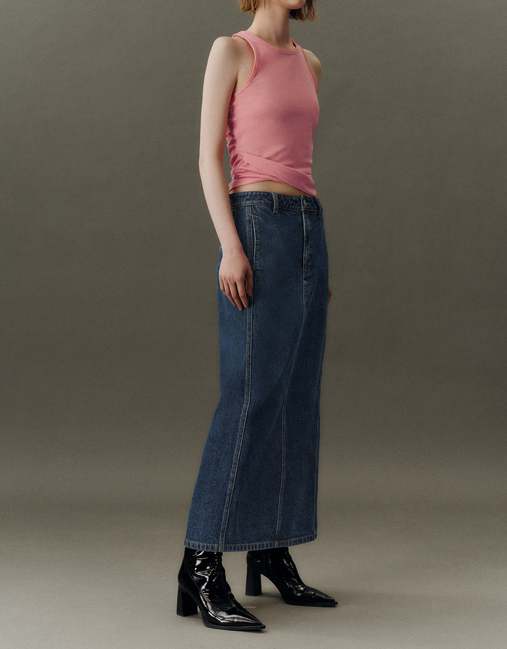 Midi Straight Denim Skirt