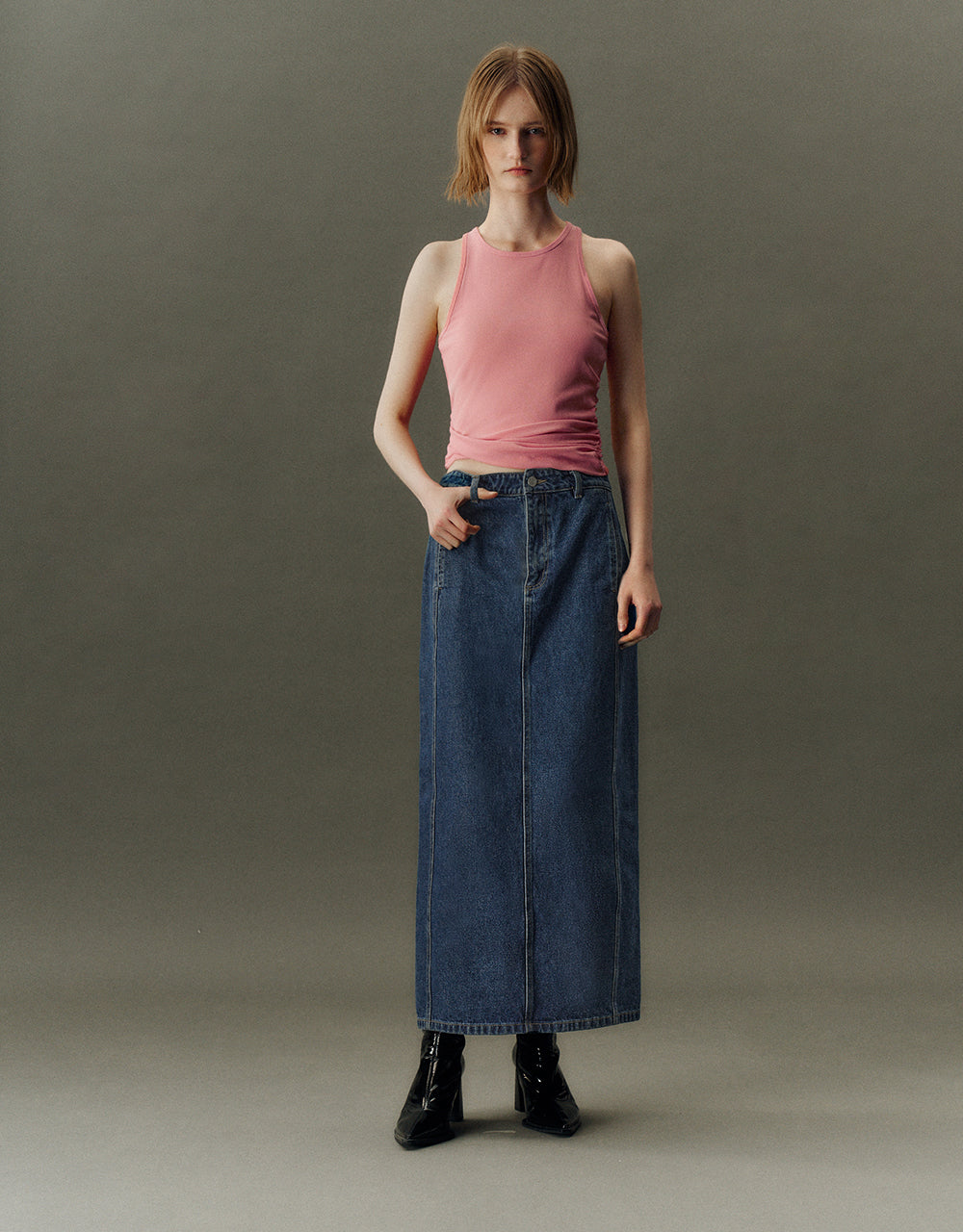 Midi Straight Denim Skirt