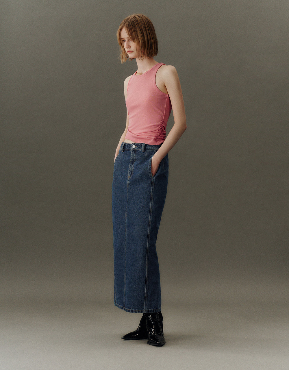 Midi Straight Denim Skirt