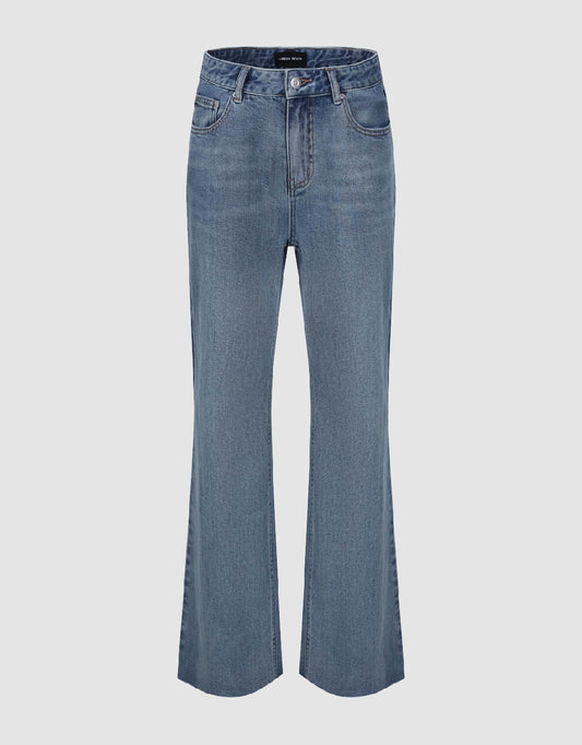 Raw Hem Wide-Leg Jeans