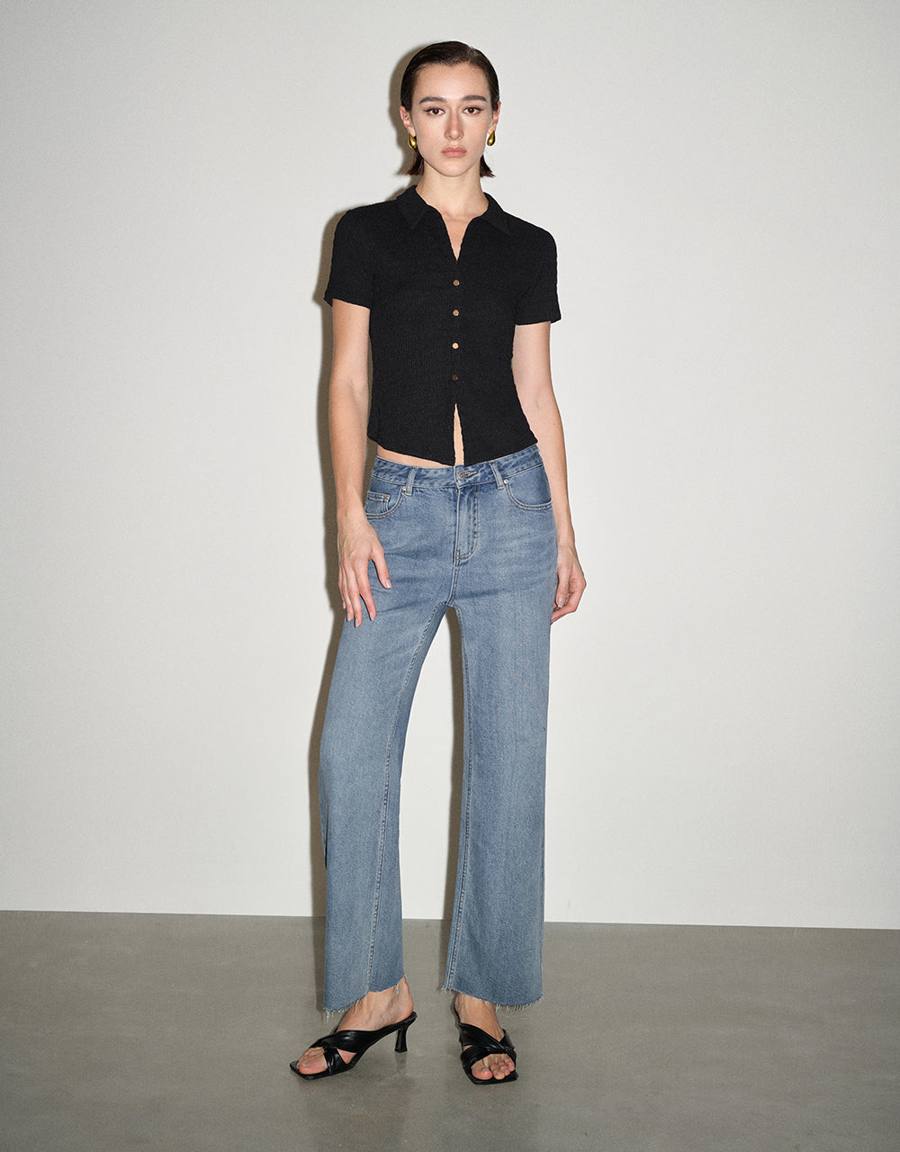 Raw Hem Wide-Leg Jeans