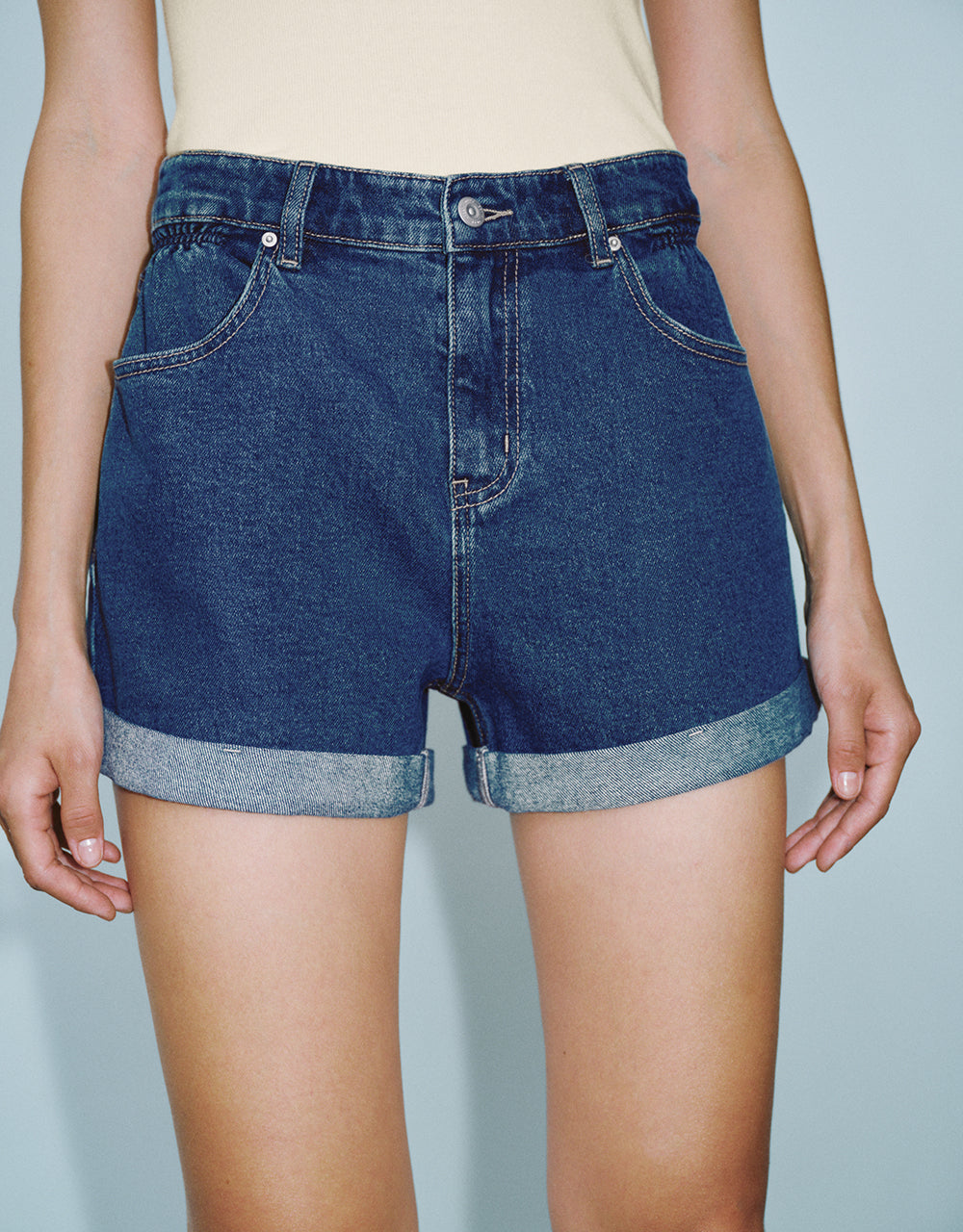 Rolled Up Hem Denim Shorts