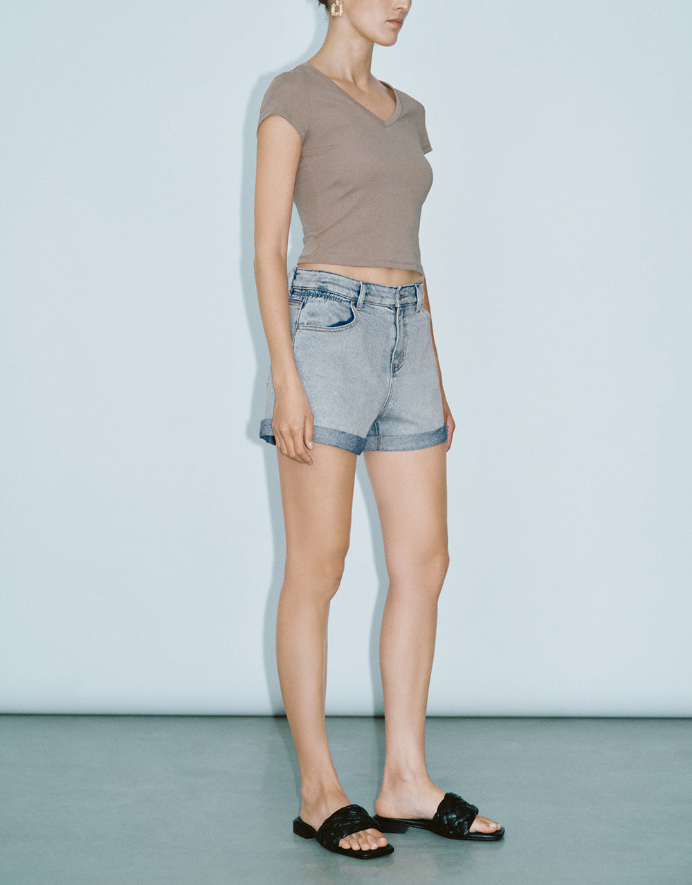 Rolled Up Hem Denim Shorts