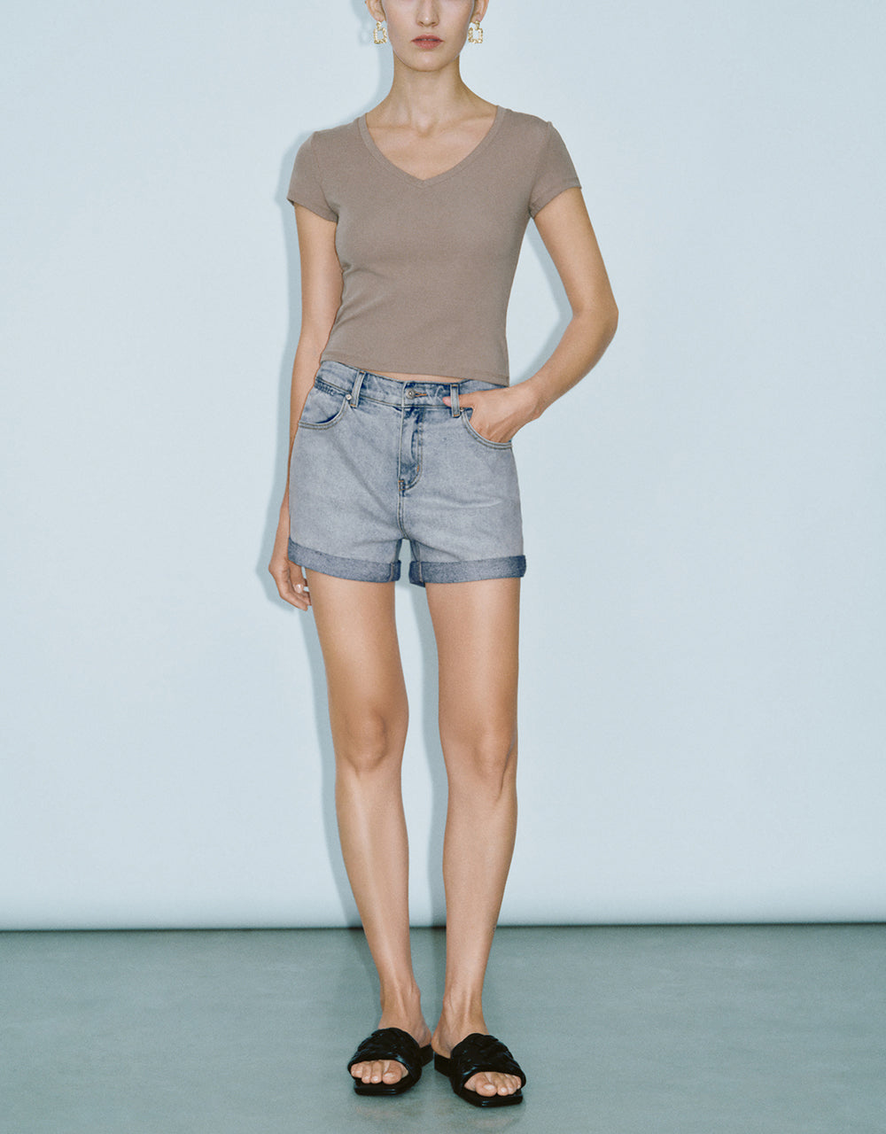 Rolled Up Hem Denim Shorts