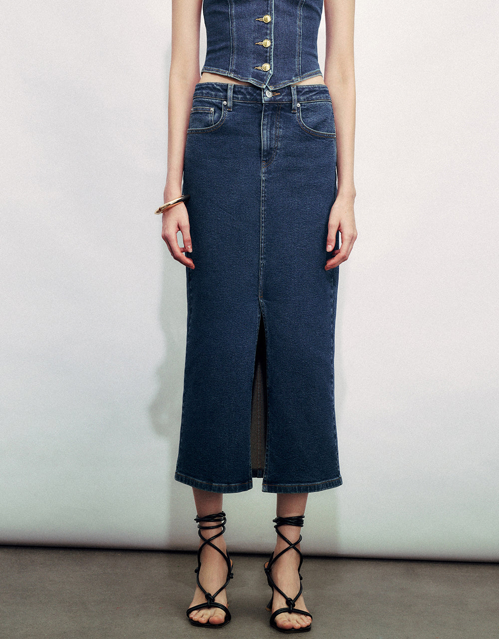 Split Hem Straight Denim Skirt