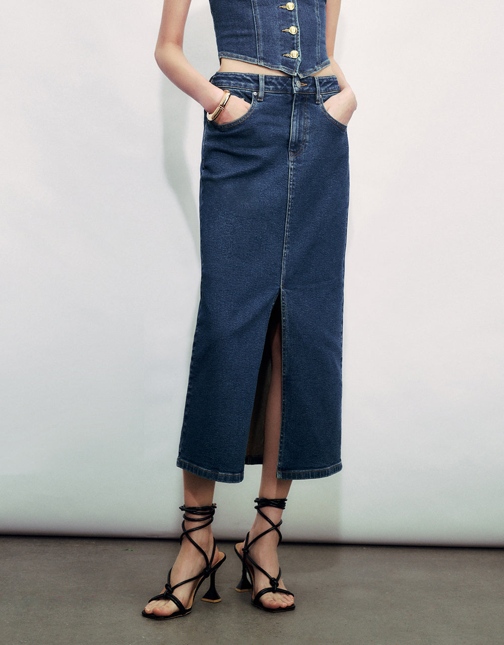 Split Hem Straight Denim Skirt