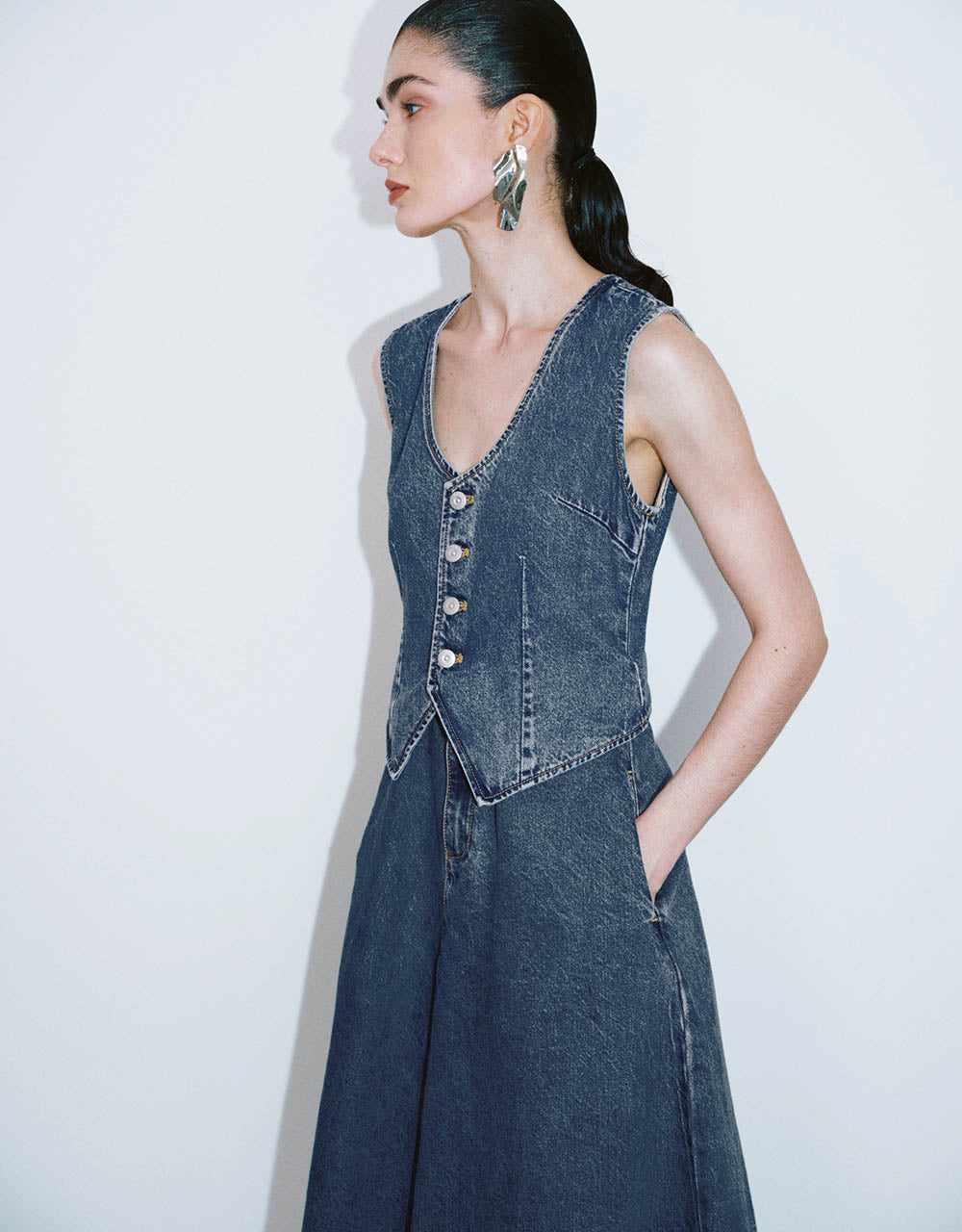 Sleeveless V-Neck Denim Dress