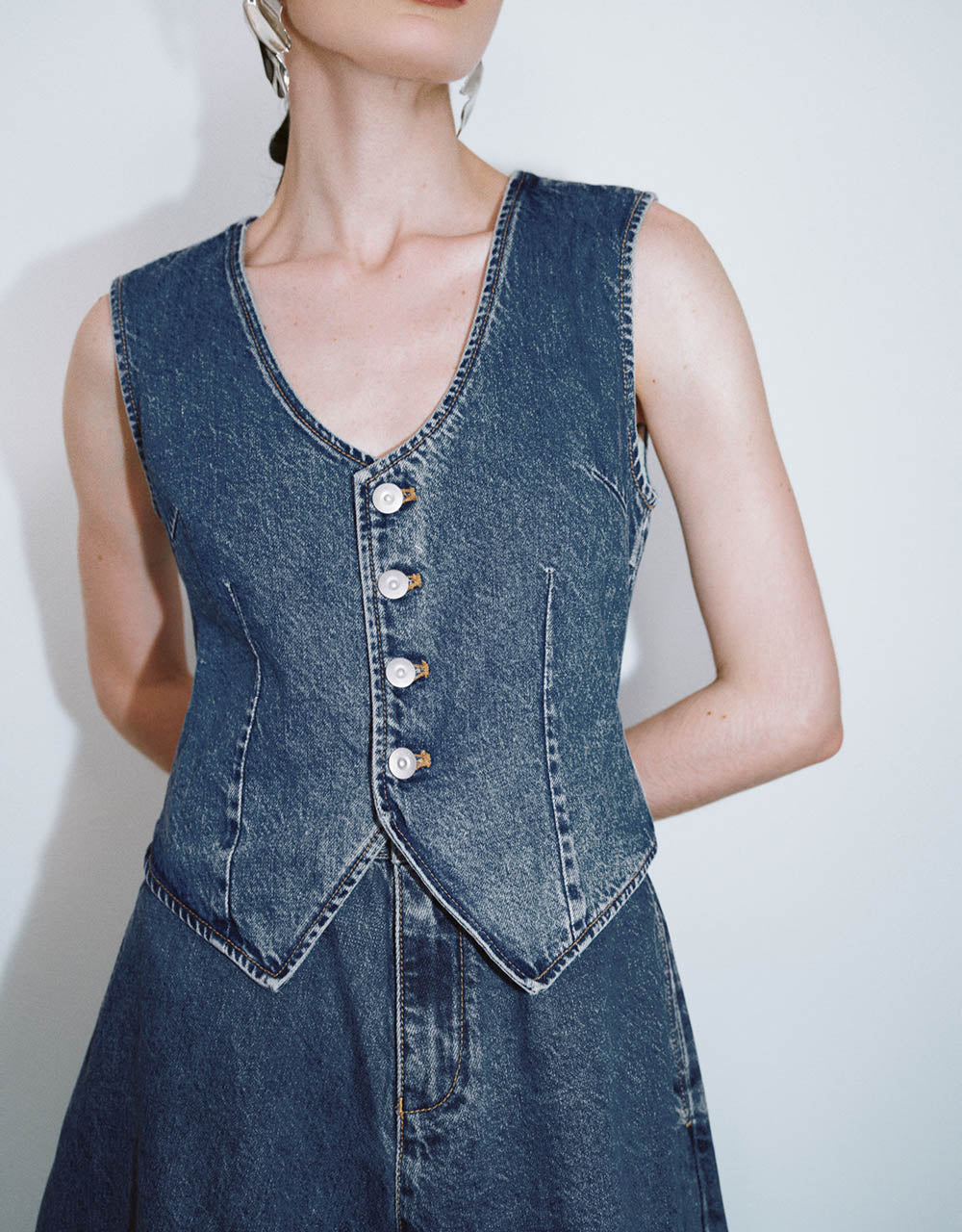 Sleeveless V-Neck Denim Dress