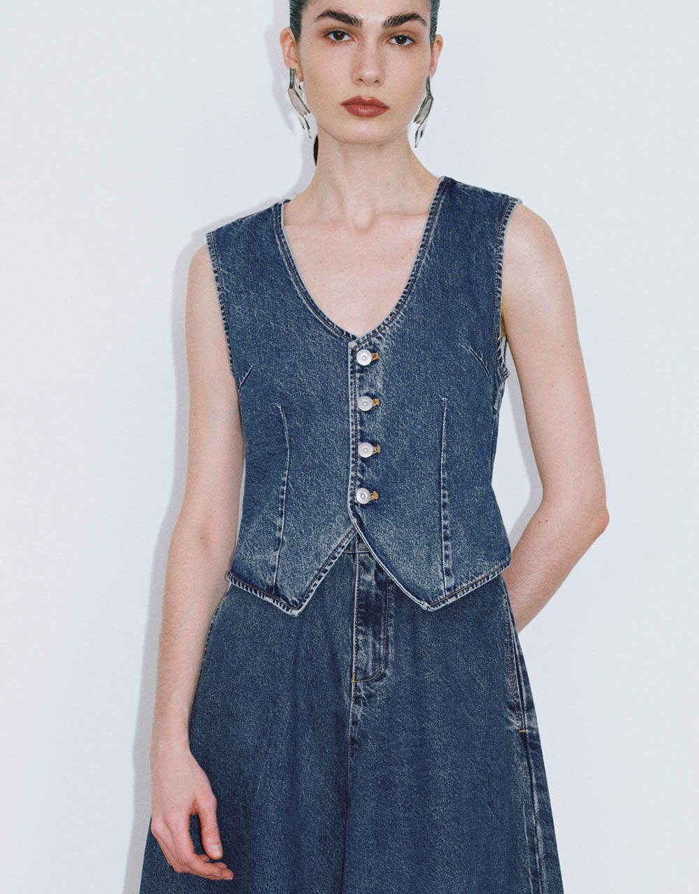 Sleeveless V-Neck Denim Dress