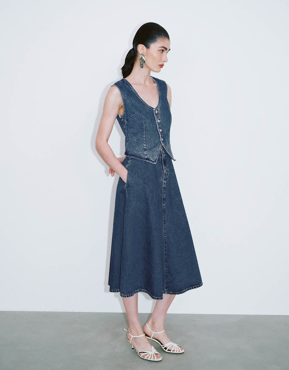 Sleeveless V-Neck Denim Dress