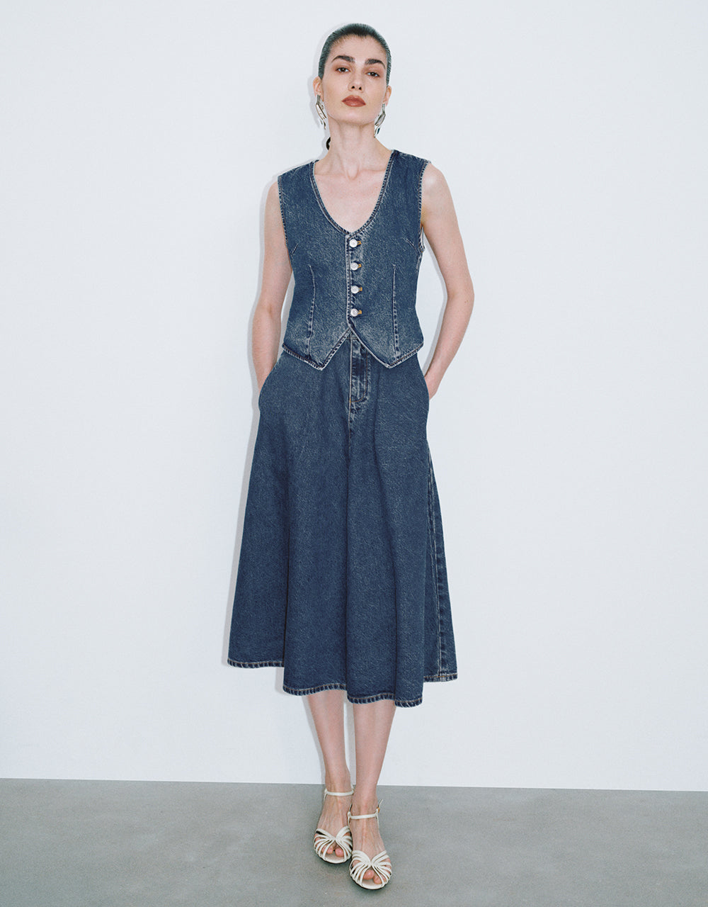 Sleeveless V-Neck Denim Dress