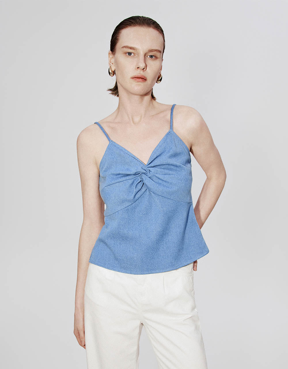 Twist Front V-Neck Denim Cami Top