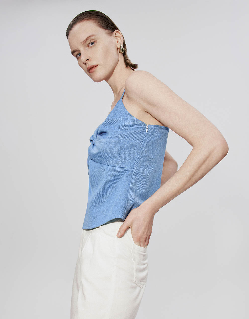 Twist Front V-Neck Denim Cami Top