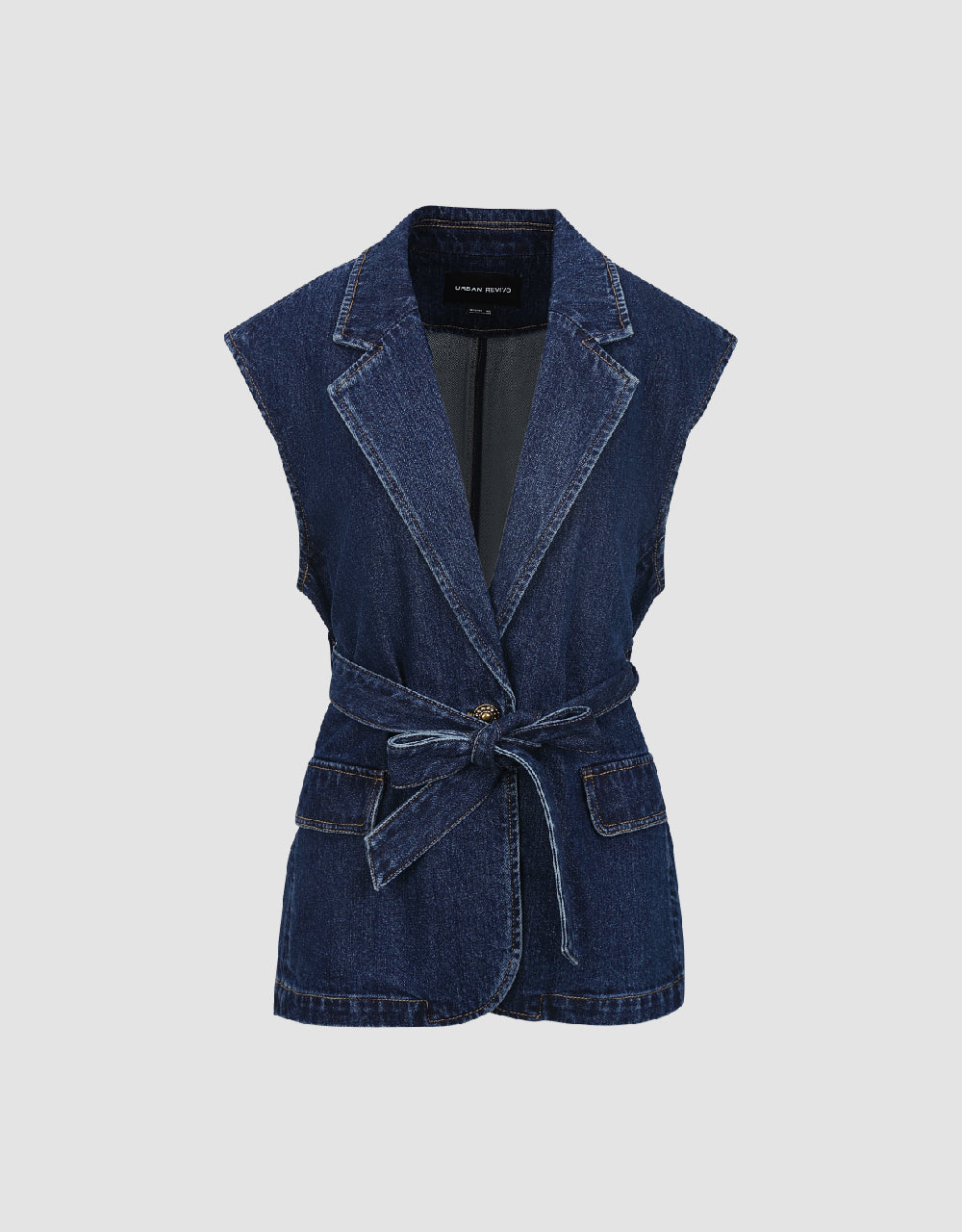 V-Neck Denim Waistcoat With Belt