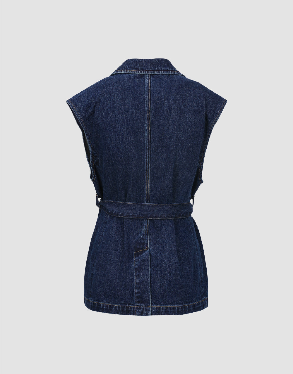 V-Neck Denim Waistcoat With Belt