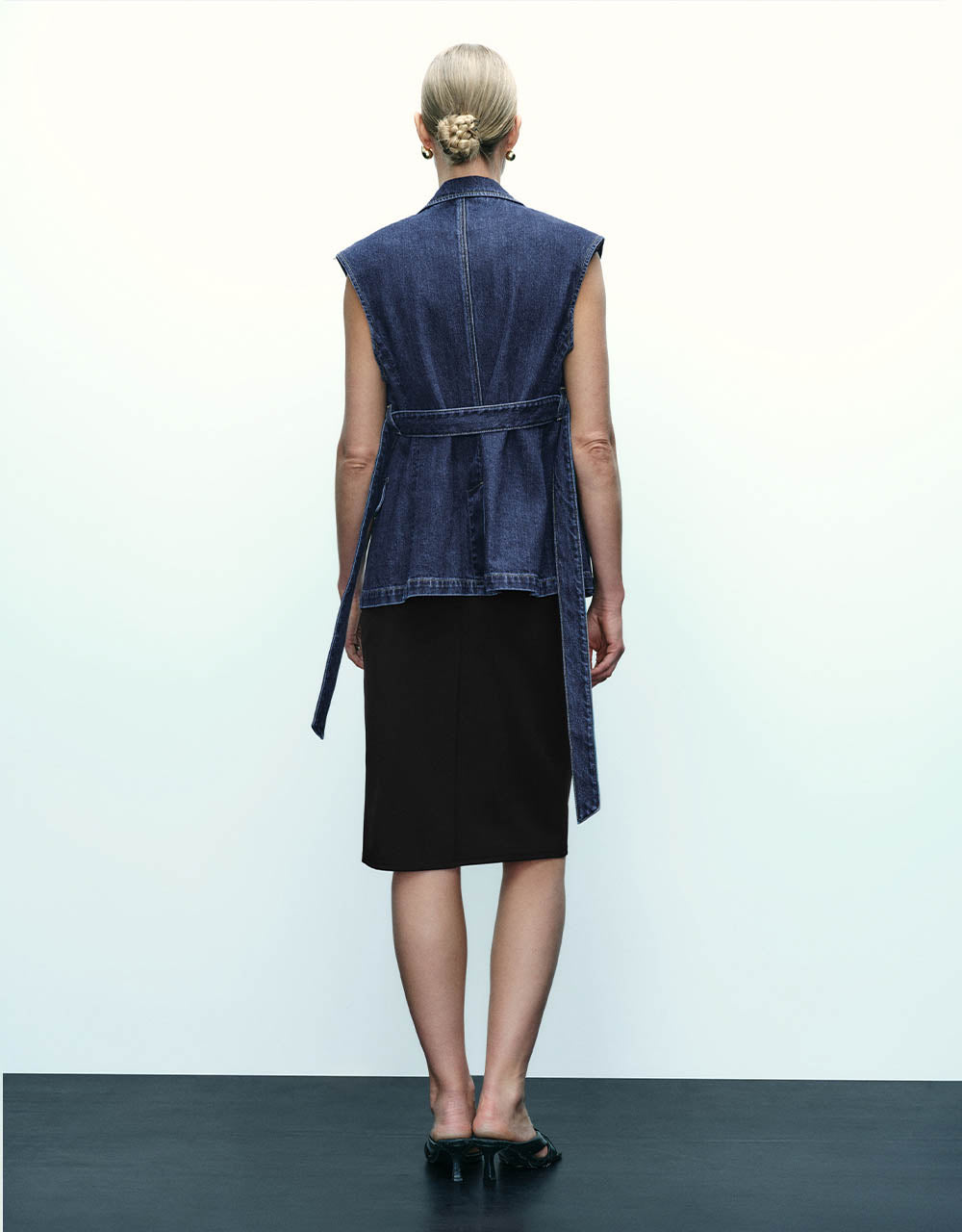 V-Neck Denim Waistcoat With Belt