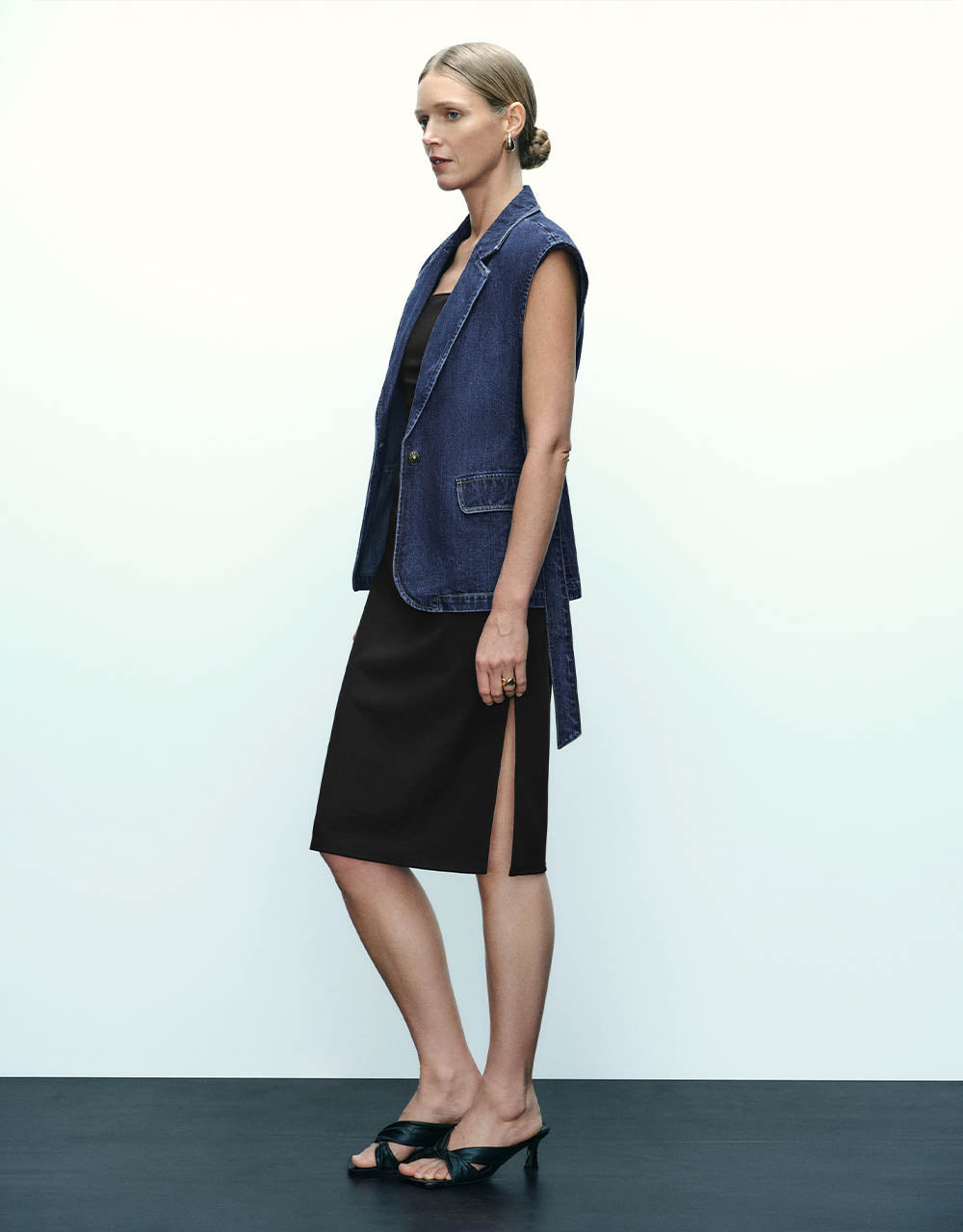 V-Neck Denim Waistcoat With Belt