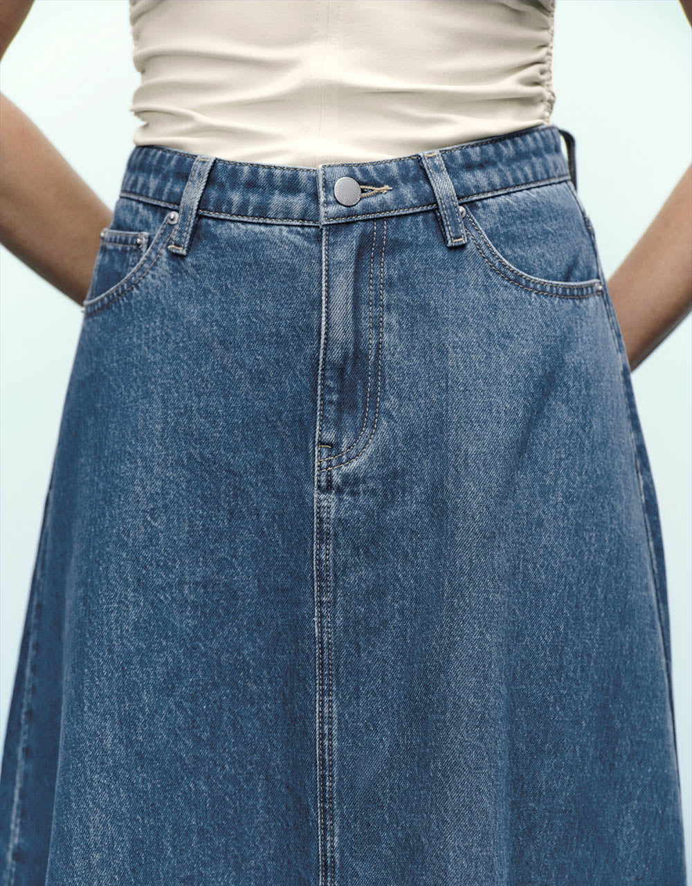 Midi A-Line Denim Skirt
