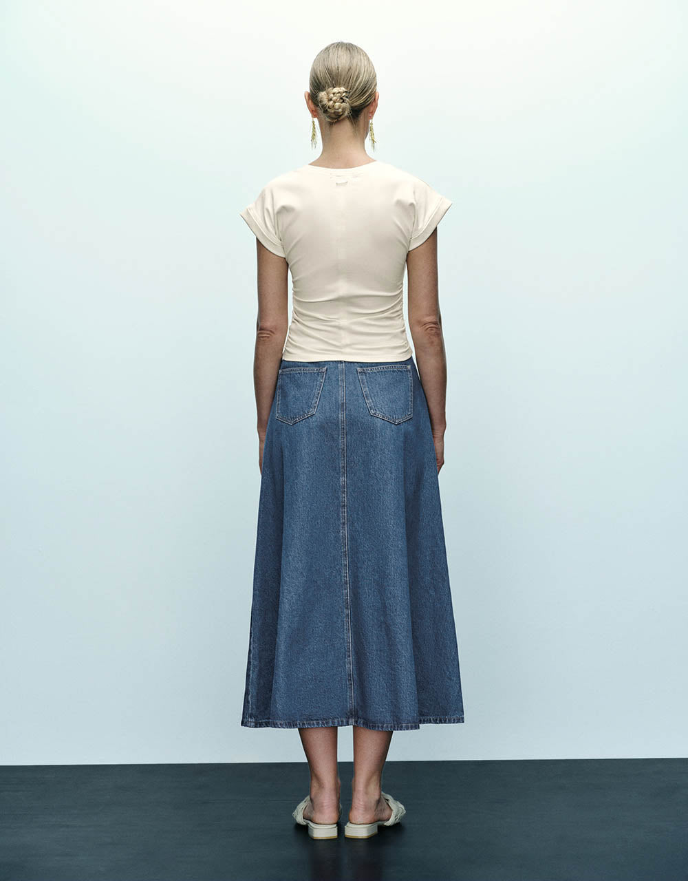 Midi A-Line Denim Skirt