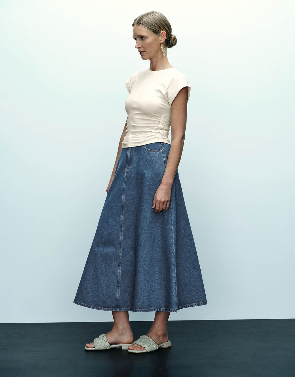 Midi A-Line Denim Skirt
