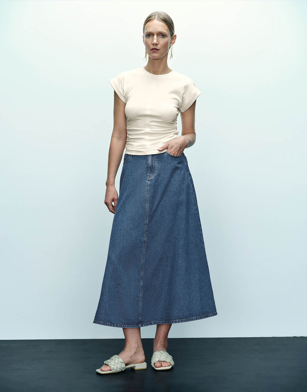 Midi A-Line Denim Skirt