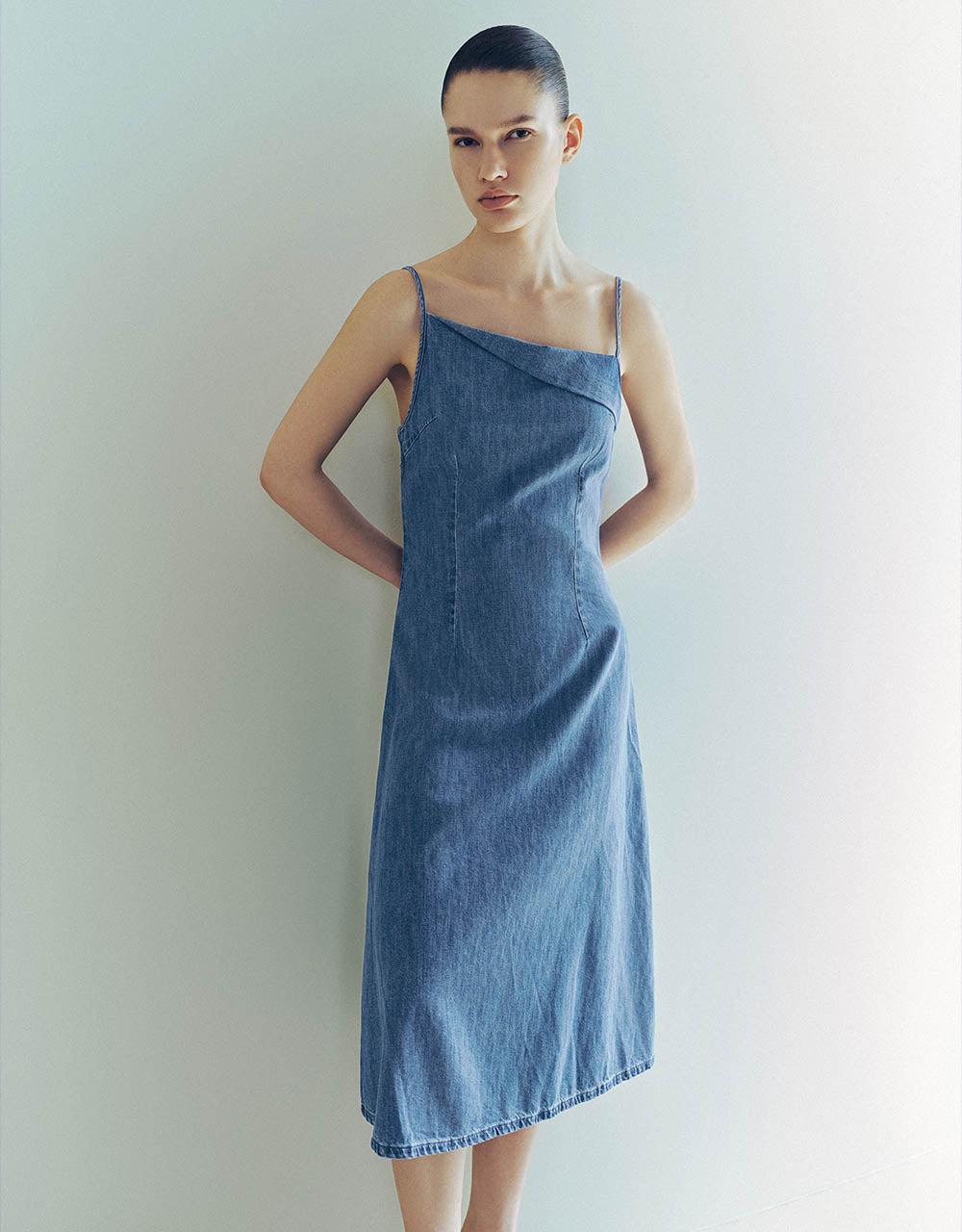 One Shoulder Denim Cami Dress