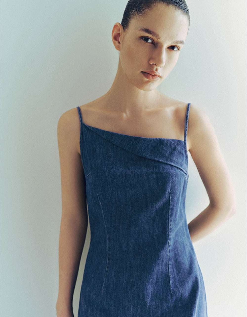 One Shoulder Denim Cami Dress