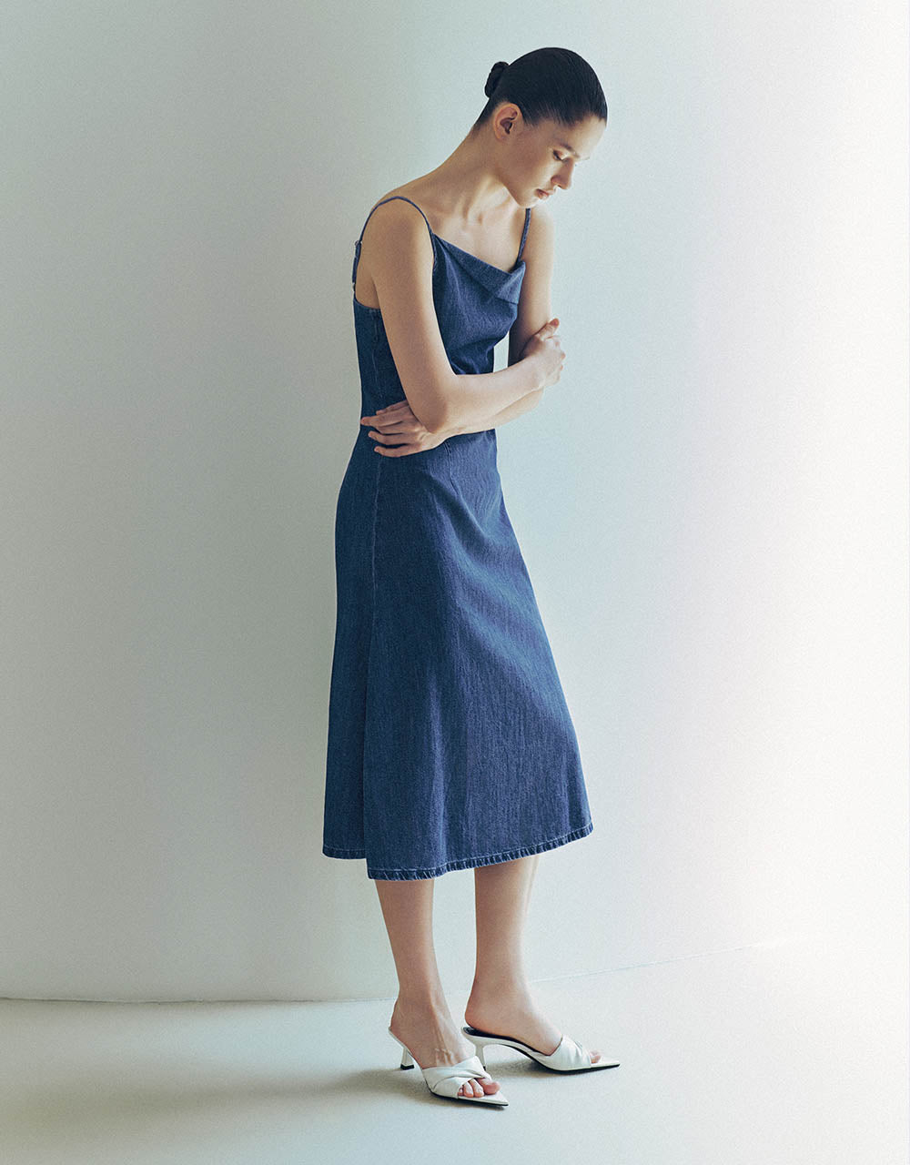 One Shoulder Denim Cami Dress