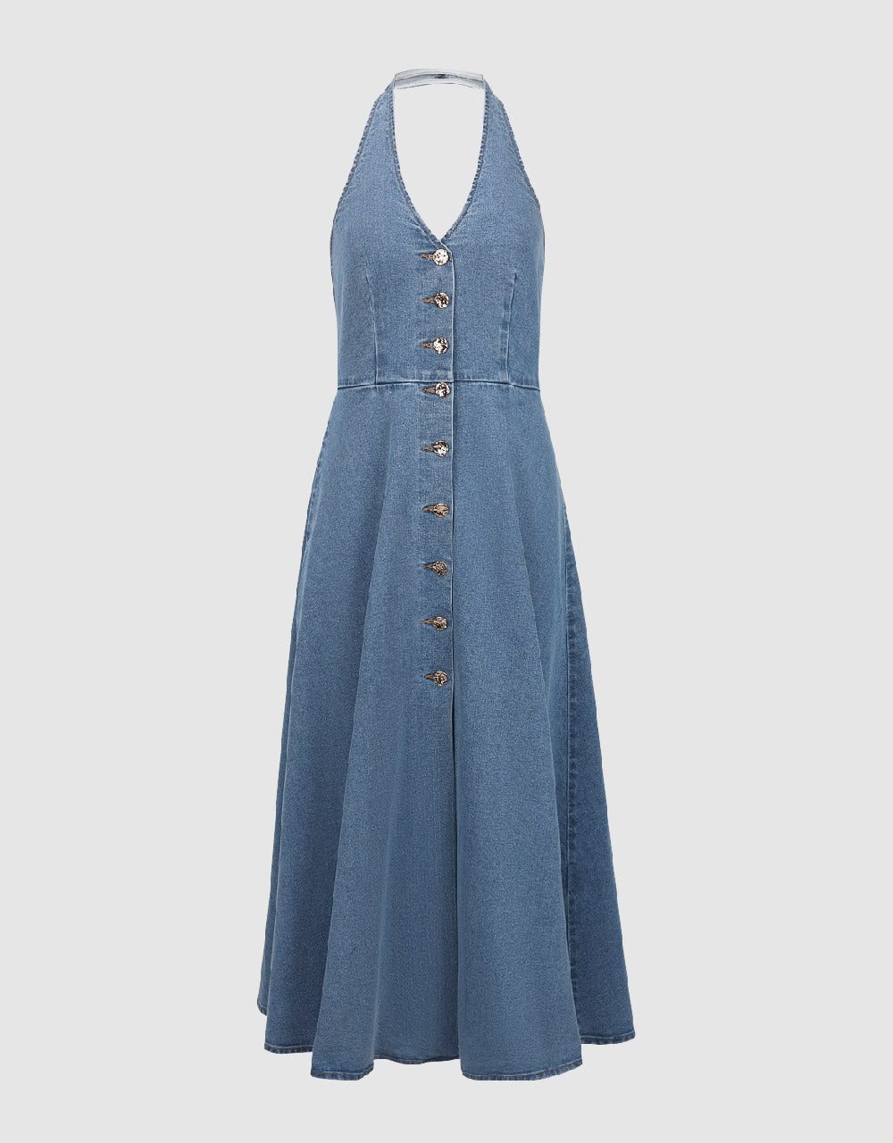 Halter Neck Sleeveless Denim Dress