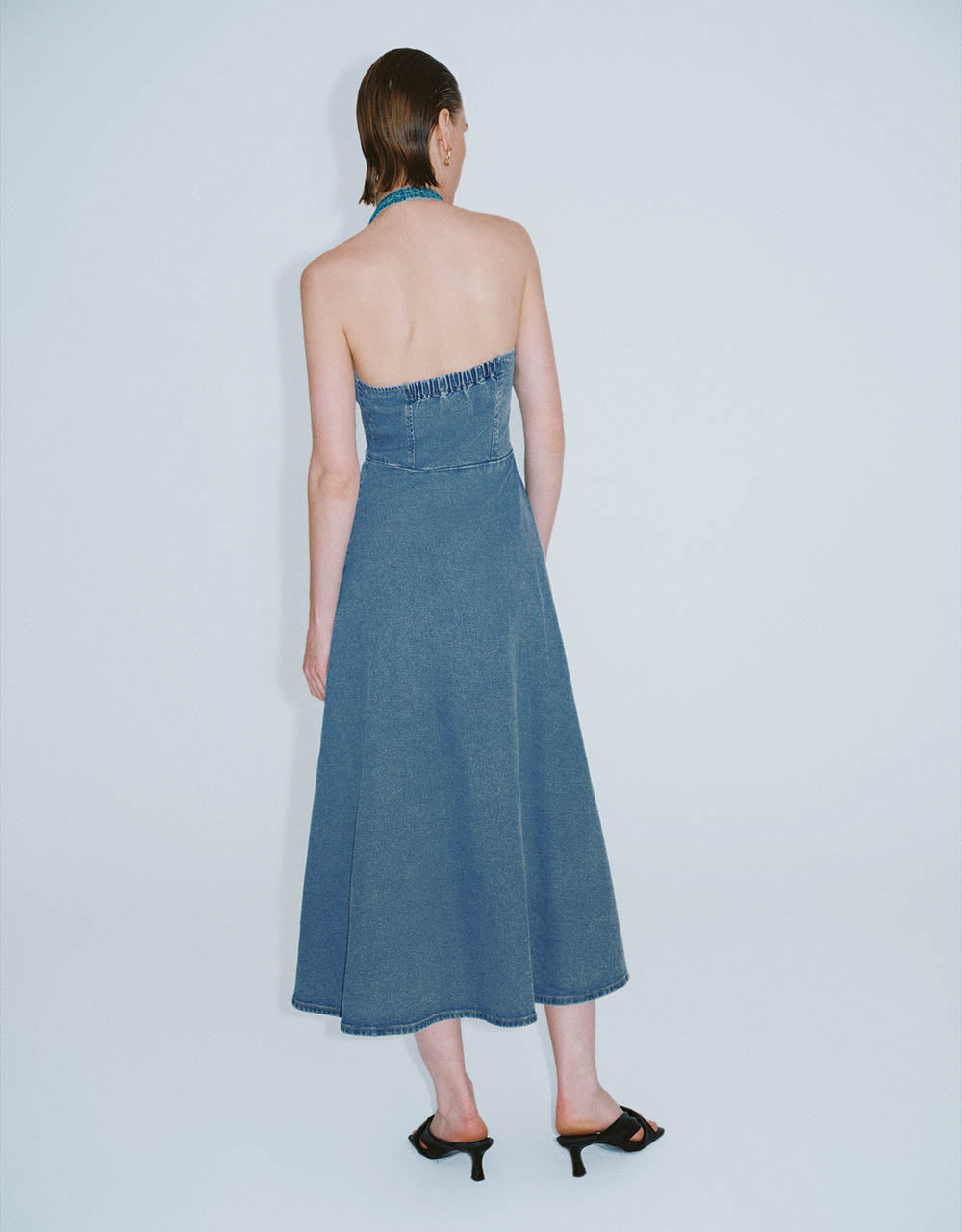 Halter Neck Sleeveless Denim Dress