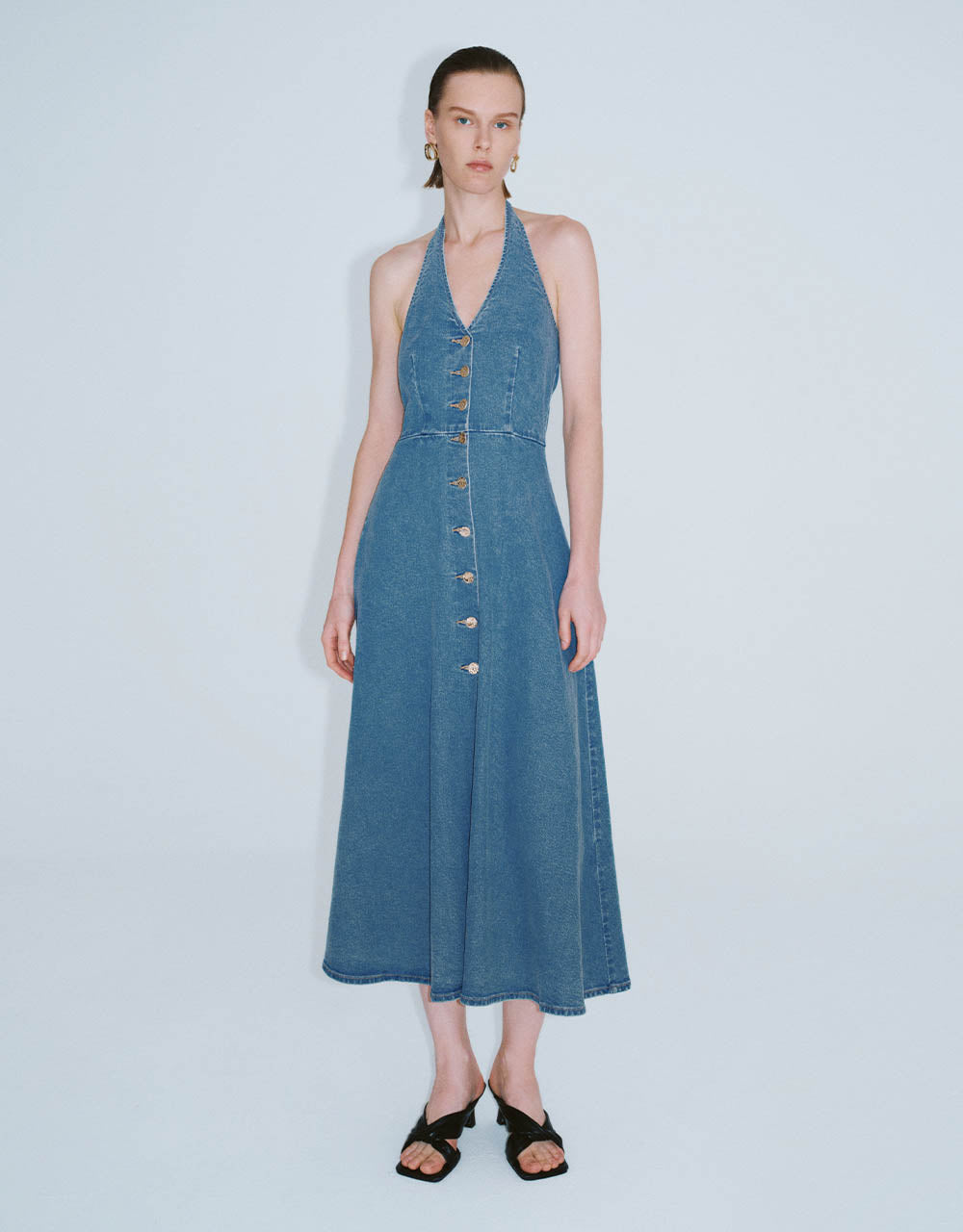 Halter Neck Sleeveless Denim Dress