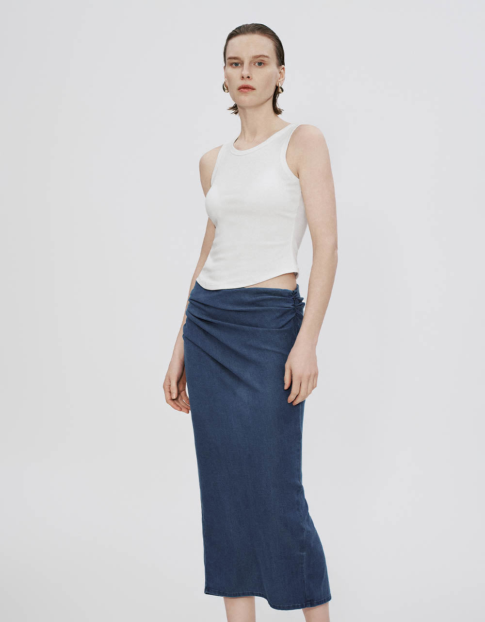 Midi Straight Denim Skirt