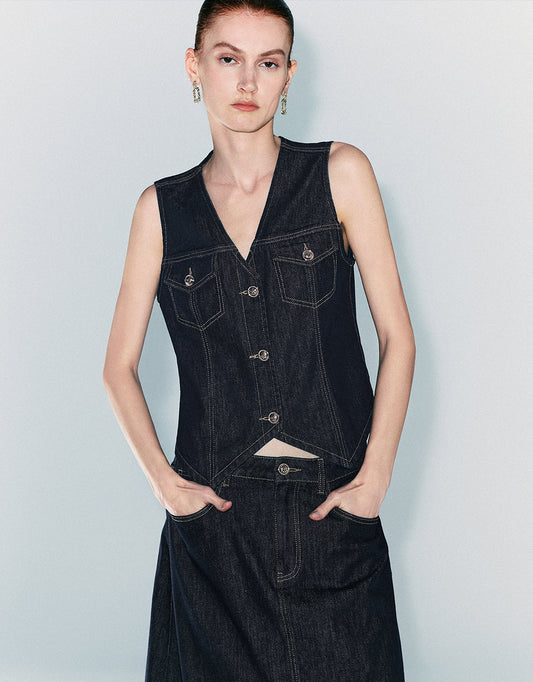 V-Neck Denim Waistcoat