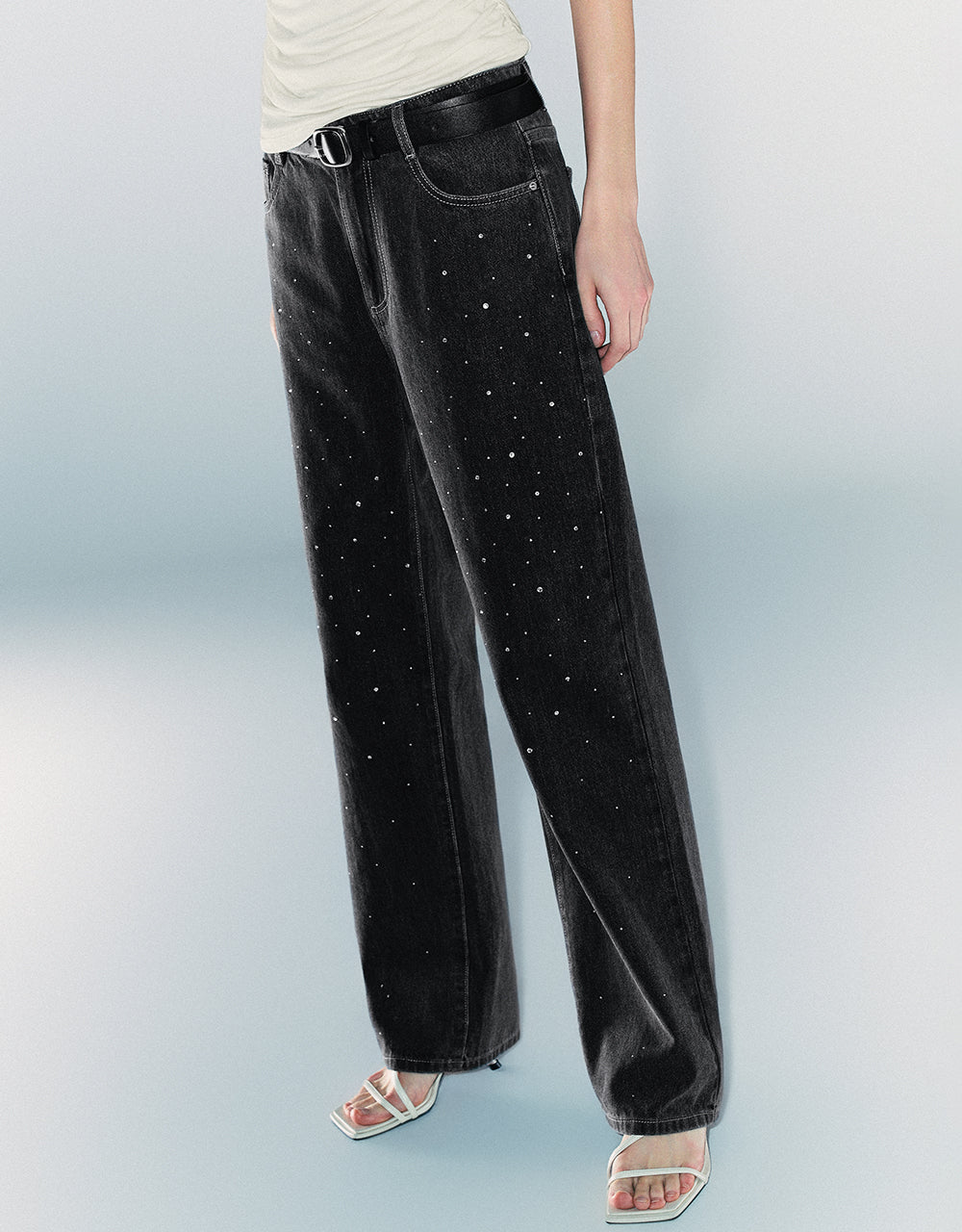 Rhinestone Décor Straight Jeans