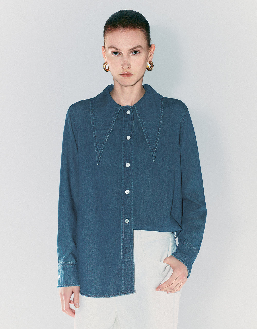 Button Up Straight Denim Shirt