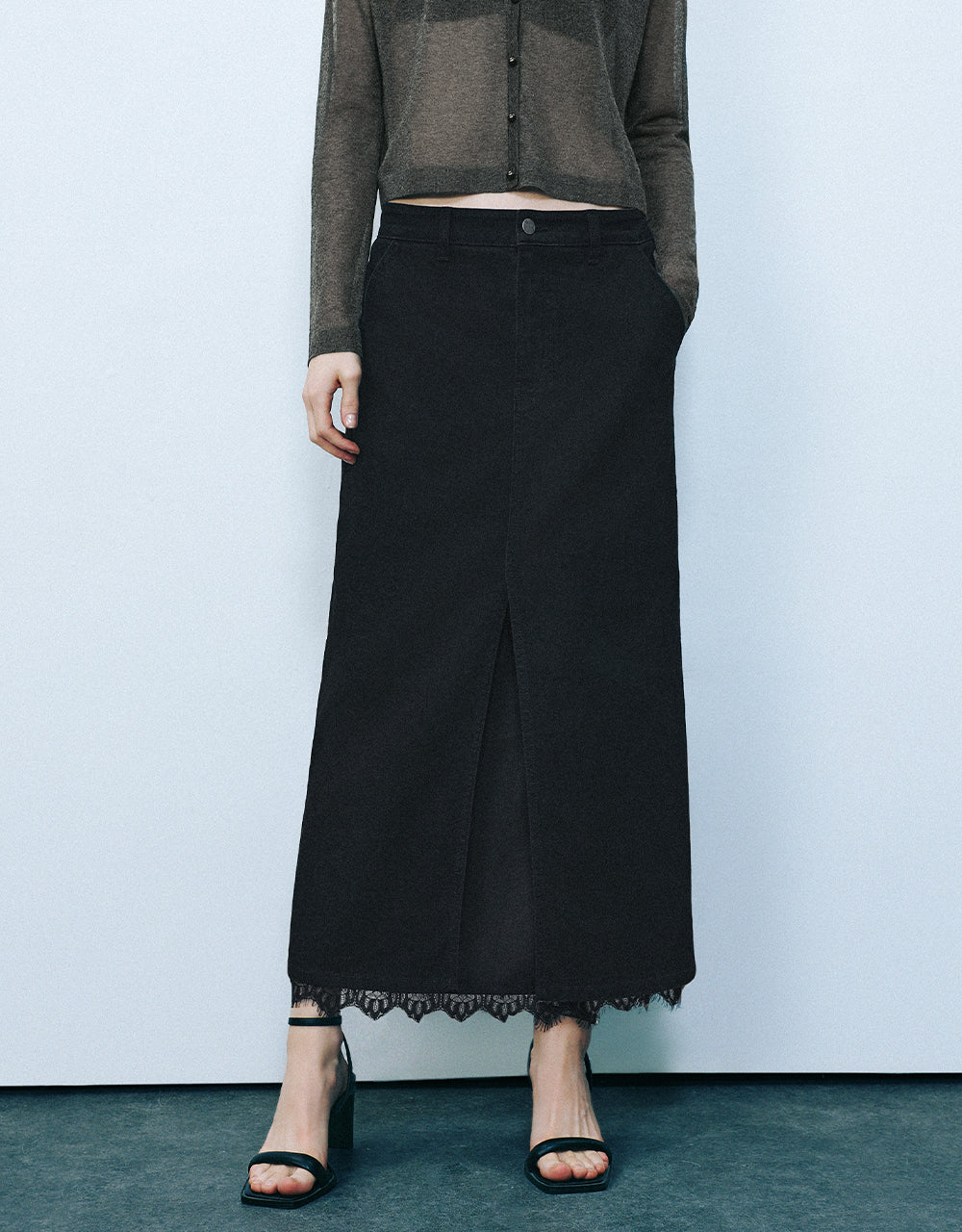 Raw Hem Straight Denim Skirt