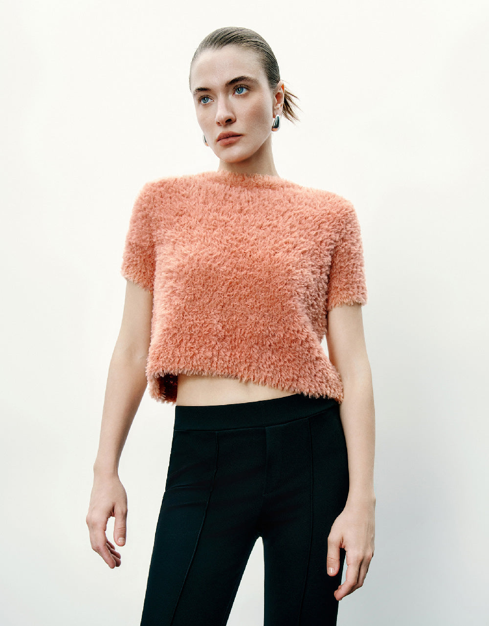 Fluffy Crew Neck Knitted T-Shirt