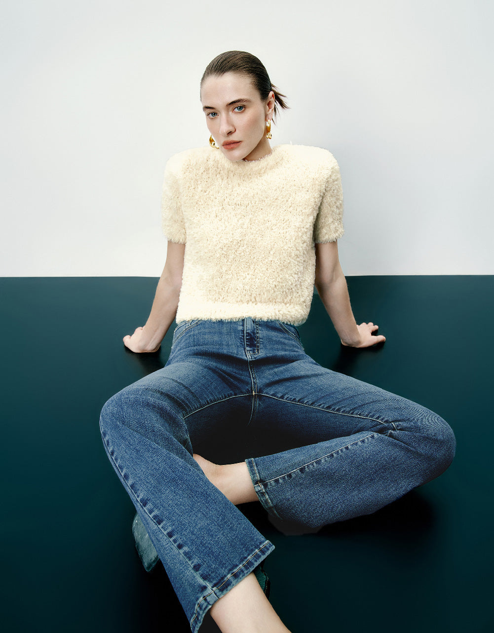 Fluffy Crew Neck Knitted T-Shirt