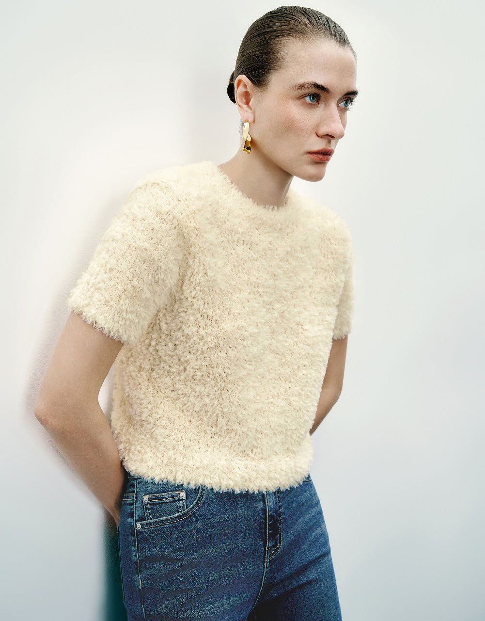 Fluffy Crew Neck Knitted T-Shirt