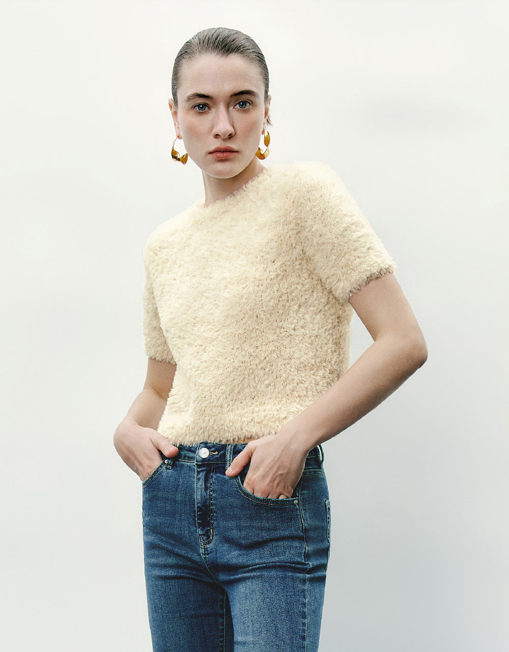 Fluffy Crew Neck Knitted T-Shirt