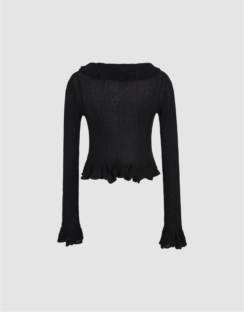 Ruffle V-Neck Knitted Cardigan