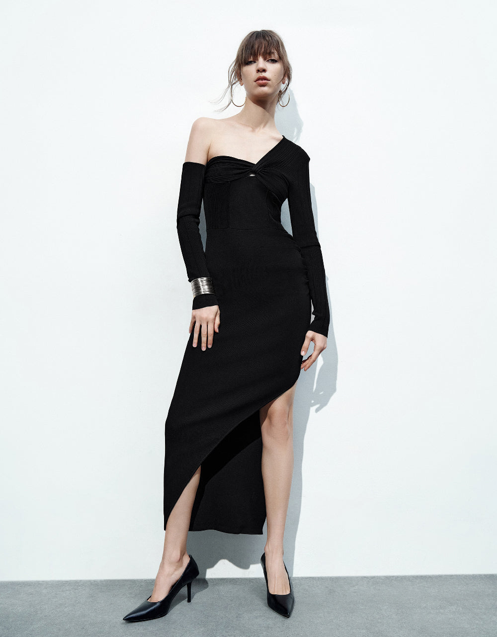 One Shoulder Knitted Skinny Dress