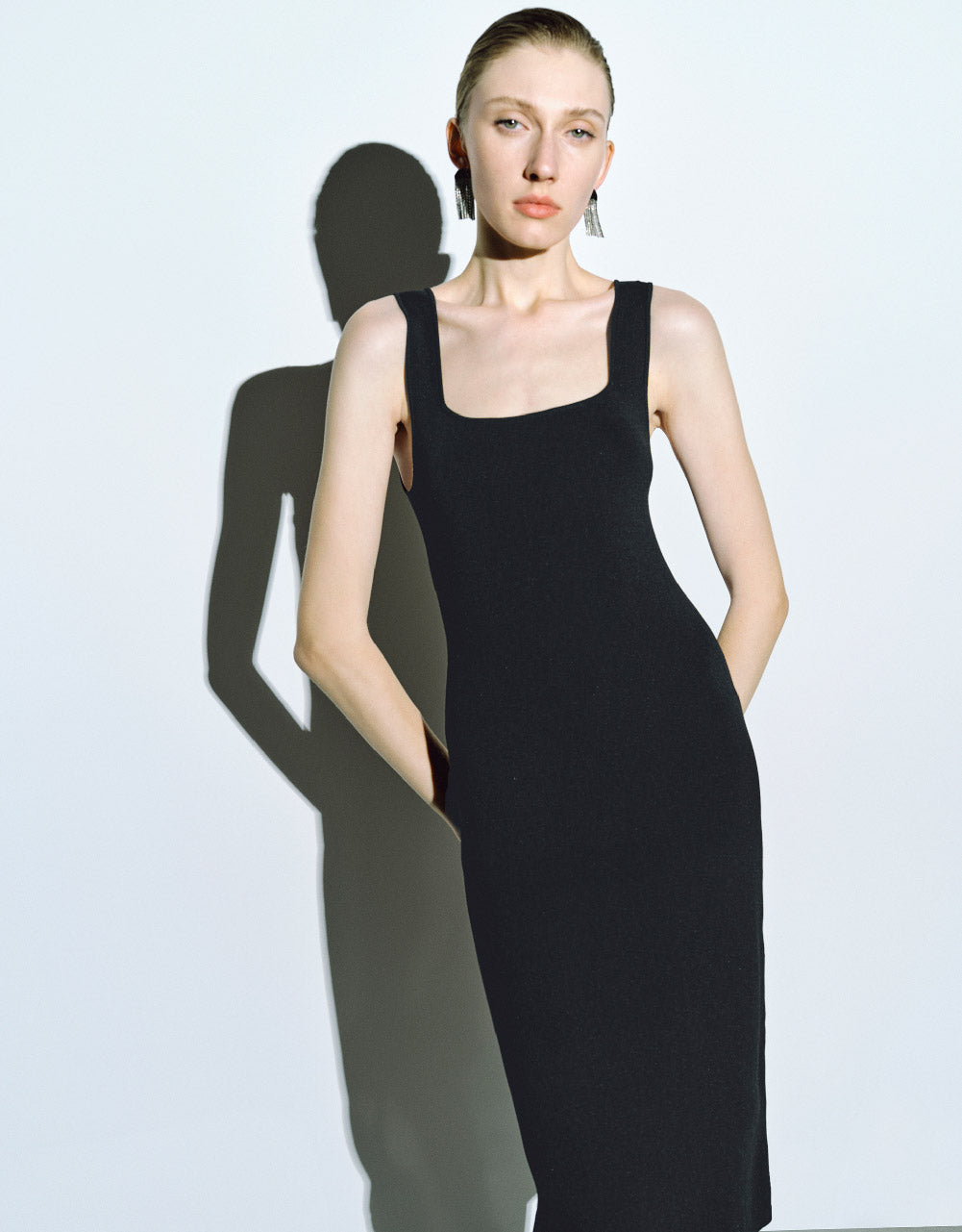 Sleeveless Square-Cut Collar Knitted Dress