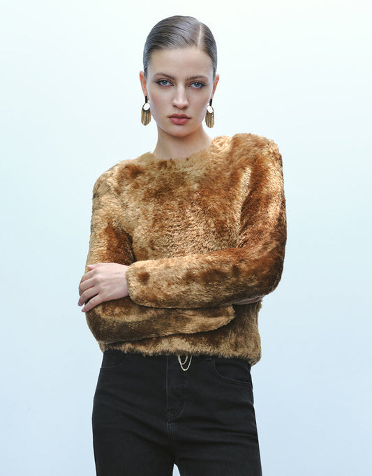 Furry Crew Neck Knitted T-Shirt