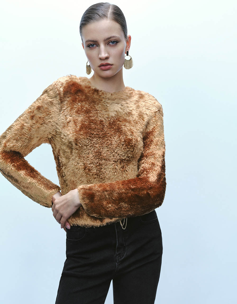 Furry Crew Neck Knitted T-Shirt