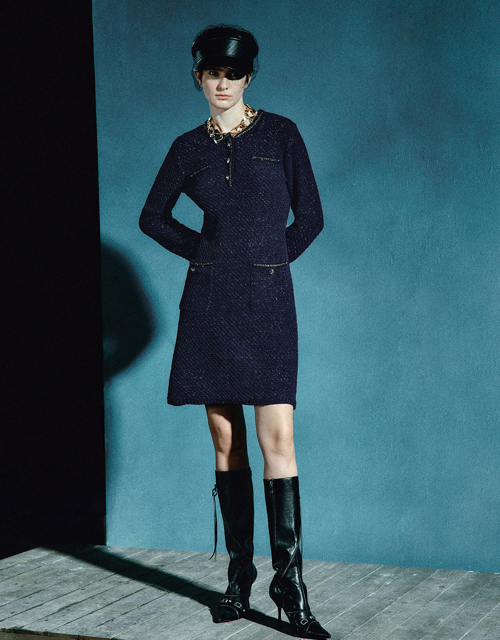 Tweed Crew Neck Knitted Dress