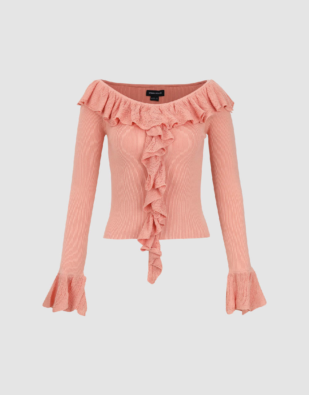 Raglan Sleeve Ruffle Knitted T-Shirt