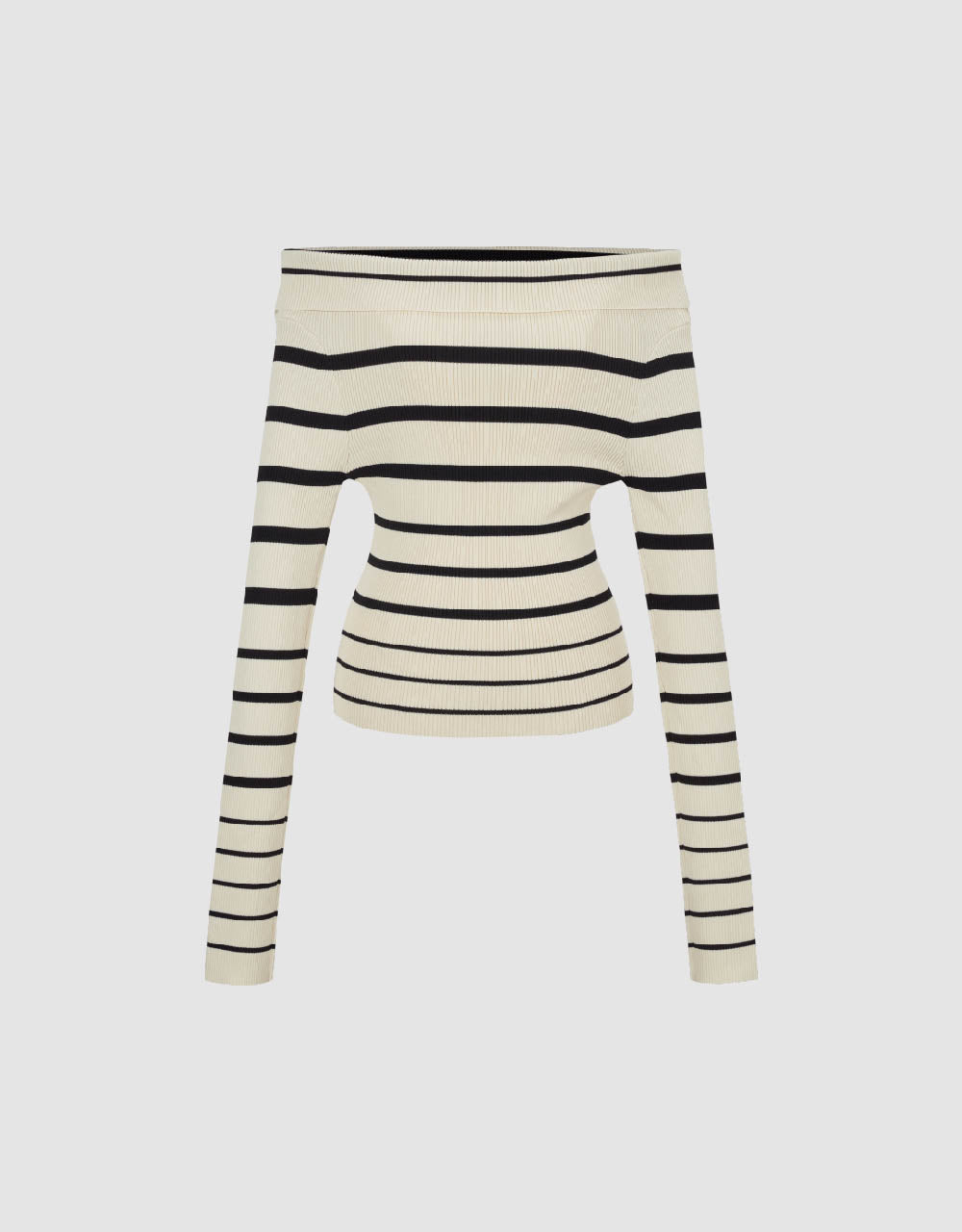 Off-Shoulder Striped Knitted T-Shirt