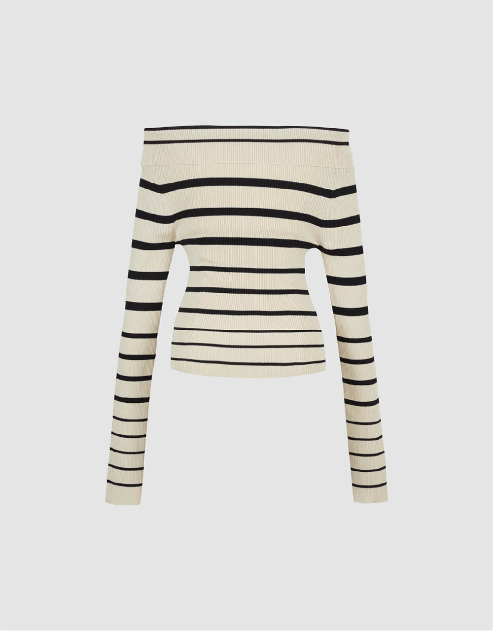 Off-Shoulder Striped Knitted T-Shirt