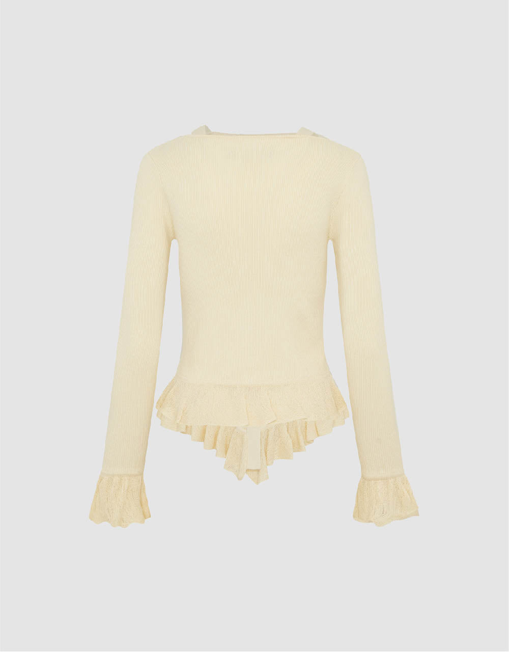 Ruffle Hem V-Neck Knitted T-Shirt